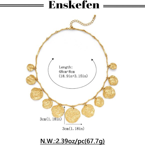 Chunky Gold Coin Charm Necklace for Women Boho Vintage Adjustable Statement - Picture 7 of 7